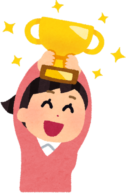 Illustration of a Happy Woman Holding a Victory Cup